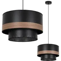 Light11 HOME Wood Duo lampada a sospensione nera a 1 luce paralume reticolo impiallacciato noce