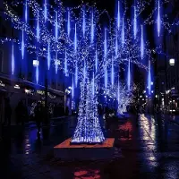 ROSNEK 192 LED Meteor Shower Fairy Lights Impermeabile Natale Meteor Icicle Luci, Blu