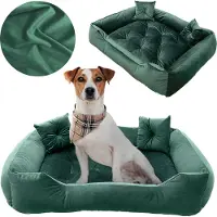 EDANTI Cuccia per cani, lettino 90x75 cm, cuscini trapuntati, divano, lettino, recinto, velluto verde