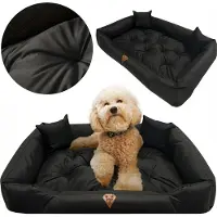 EDANTI Cuccia per cani, divano impermeabile 130x105 cm, lettiera, cuscini, divanetto, nero