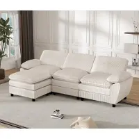 LVHOM Divano angolare a L con funzione letto e pouf estraibile - Divano modulare in tessuto, 258 cm, divano letto per 3 persone, bianco