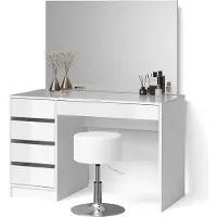 Livinity Tavolo da toeletta Imola Bianco 120 cm con specchio e sgabello, Model 52324