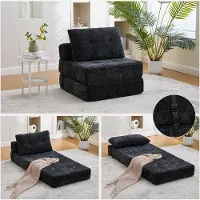 OKWISH Letto pieghevole con cuscini, letto relax con materasso pieghevole e schienale, divano letto pieghevole portatile per soggiorno e camera da letto, nero