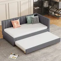 MODFU Divano letto Daybed 90x200 cm con letto inferiore estraibile 90x190 cm e griglia a doghe, Letto in legno Daybed Letto per bambini, Grigio (Senza materasso)
