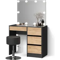 Livinity Toeletta Imola Antracite/Rovere dorato con specchio, catena luminosa LED e sgabello, Model 53104