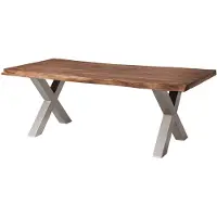 MASSIVMOEBEL24.DE MASSIVMOEBEL24 | FREEFORM 5 tavolo da pranzo in legno di sheesham - verniciato grigio / gambe in ferro X argento matt 260x100