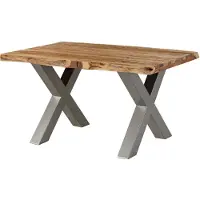MASSIVMOEBEL24.DE MASSIVMOEBEL24 | FREEFORM 5 tavolo da pranzo in legno di sheesham - sabbiato natur / gambe in ferro X argento matt 160x90