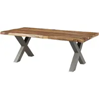 MASSIVMOEBEL24.DE MASSIVMOEBEL24 | FREEFORM 5 tavolo da pranzo in legno di sheesham - sabbiato natur / gambe in ferro X argento matt 180x90