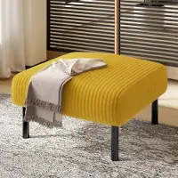 STILVORA Pouf in tessuto di velluto a coste, pouf con struttura in metallo utilizzabile come tavolino, montaggio senza attrezzi, giallo