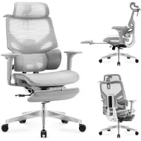 Adler Expert 8.7 Sedia ergonomica per ufficio in rete grigia, braccioli 4D, schienale regolabile, poggiatesta, poggiapiedi, fino a 150 kg