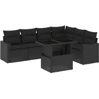 vidaXL Set di divani da giardino 7 pezzi con cuscini in polirattan nero