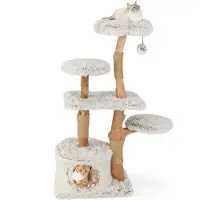 Costway Tiragraffi 135 cm, albero per gatti con grotta per gatti, sedile in peluche, piattaforma per sedersi, palla e tiragraffi, mobili per gatti, albero da arrampicata in legno massiccio