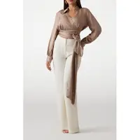 Guess Marciano By Dorian Ls Wrap Blouse Natural Almond Taglia: 38 | Maglie a manica lunga Outlet | Donna | Marrone