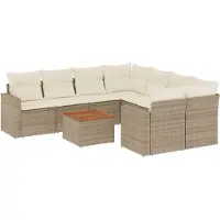 vidaXL Set di divani da giardino 9 pezzi con cuscini Beige poly rattan