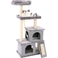 Happyment Tiragraffi per gatti - Grigio - Morbida amaca per gatti con giocattolo - Adatto a gattini piccoli - 127 cm