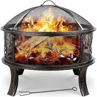 Happyment Cestello da fuoco Tavien con parascintille - 69 cm - Per esterni - Ciotola da fuoco - BBQ - Stufa da giardino - Fuoco d'atmosfera