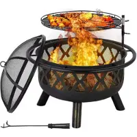 Happyment Cestello per barbecue Valora con parascintille - 76 cm - Per esterni - Recinto per il fuoco - Stufa da giardino - Fuoco d'atmosfera