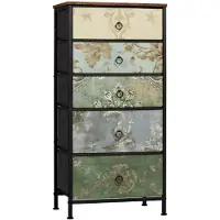 OEM Comodino a 5 cassetti, effetto legno vintage, struttura in metallo, 45x95x30 cm, motivo floreale