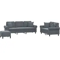 Syfax Set di Divani 3 pz con Cuscini Grigio Scuro in Velluto
