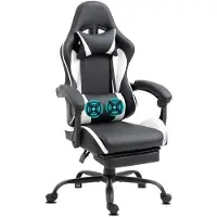 Delman Sedia da ufficio Sedia da gioco Poltrona da gioco massaggiante Ergonomica con poggiapiedi Poggiatesta Massaggio Cuscino lombare Sedia da gioco Girevole 02-0042 Bianco