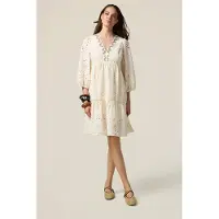 Oltre Flared Dress In Broderie Anglaise Lace Beige Taglia: 38 | Abiti Mini Outlet | Donna | Marrone