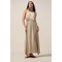 Oltre Long Satin Dress With Flower Beige Taglia: 42 | Maxi abiti Outlet | Donna | Marrone