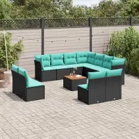 Prolenta Maison Exclusive - Set divani da giardino 12 pezzi con cuscini in polyrattan nero