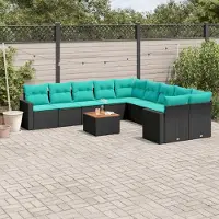 Prolenta Maison Exclusive - Set da giardino 11 pezzi con cuscini in poly rattan nero