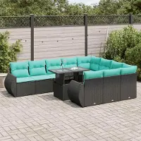 Prolenta Maison Exclusive - Set da giardino 11 pezzi con cuscini in poly rattan nero