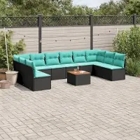 Prolenta Maison Exclusive - Set da giardino 11 pezzi con cuscini in poly rattan nero