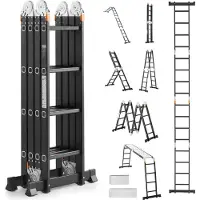 Vevor Scala di servizio VEVOR, scala ausiliaria 7 in 1, telaio ad A, impalcatura a pioli 4650 mm, resistente, portata 150 kg, uso esterno