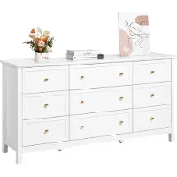 Vevor Cassettiera con 9 cassetti, cassettiera in legno, cassettiera vintage semplice, porta TV, scaffale per soggiorno, camera da letto, ingresso (bianco)