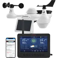 Vevor Stazione meteorologica 7-in-1 con WLAN, display a colori TFT da 7 pollici, sensore esterno a energia solare, monitoraggio di aree interne ed esterne, comprese temperatura e umidità,