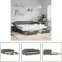 The Living Store Letto da giorno allungabile con cassetti grigio scuro 100x200 cm tessuto