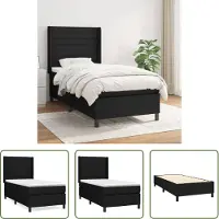 The Living Store Letto a molle con materasso nero 90x200 cm in tessuto