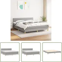 The Living Store Letto a molle con materasso grigio chiaro 180x200 cm in tessuto
