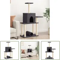 The Living Store Albero per gatti con tiragraffi in sisal Grigio scuro 122 cm