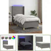 The Living Store Letto a molle con materasso e LED in tessuto grigio scuro 90x200 cm