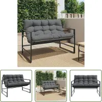 The Living Store Panca da giardino con cuscino antracite 113 cm in acciaio
