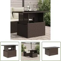 The Living Store Tavolo da giardino con piano in vetro Marrone 100x55x73 cm Poly Rattan