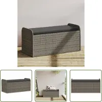 The Living Store Panca con contenitore e cuscini Grigio 115x51x52 cm Poly Rattan
