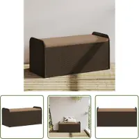 The Living Store Panca con contenitore e cuscini Marrone 115x51x52 cm Poly Rattan