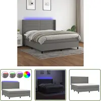 The Living Store Letto a molle con materasso e LED in tessuto grigio scuro 160x200 cm