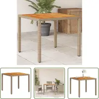 The Living Store Tavolo da giardino Beige 90x90x75 cm Poly Rattan Acacia Legno