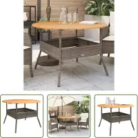 The Living Store tavolo da giardino con piano in legno grigio Ø110x71 cm in poly rattan