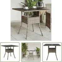 The Living Store Tavolo da giardino con piano in vetro grigio 80x80x75 cm in poly rattan