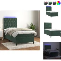 vidaXL Letto a molle con materasso e LED in velluto verde scuro 100x200 cm - Letti e strutture letto