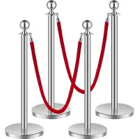 OEM Griglia di sbarramento VEVOR (4 pezzi) con 2 corde di velluto rosso (lunghezza 1,5 m), griglia di sbarramento in acciaio inox con base ricaricabile, per fiere, argento