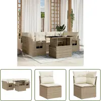 The Living Store Set di divani da giardino 7 pezzi con cuscini Beige poly rattan