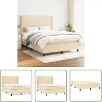 The Living Store Letto a molle con materasso crema 140x190 cm in tessuto